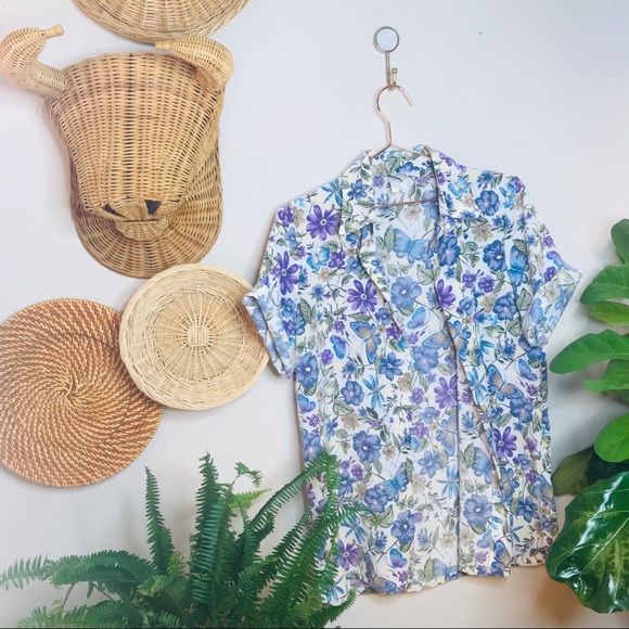 vtg retro 90s floral Hawaii Button Up Popover - Picture 2 of 4